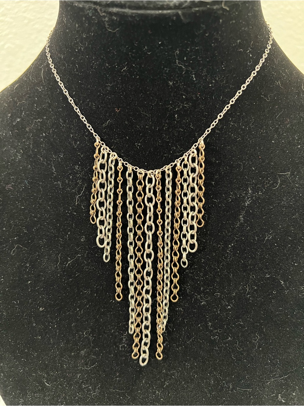 Mixed Metal Cascade Chain Fringe Necklace - Silver & Brass